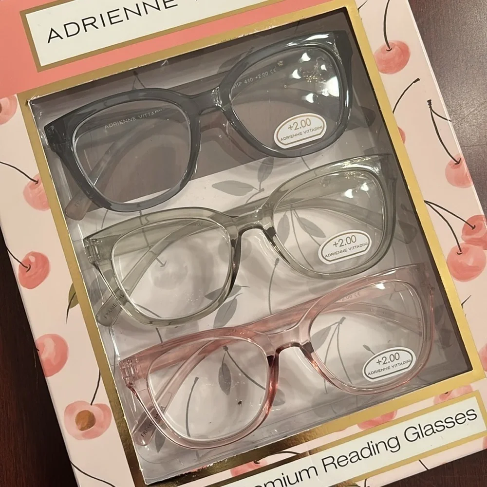 Brand New Adrienne Vittadini Set 3 Pairs of Pastel Premium Reading Glasses +2.00